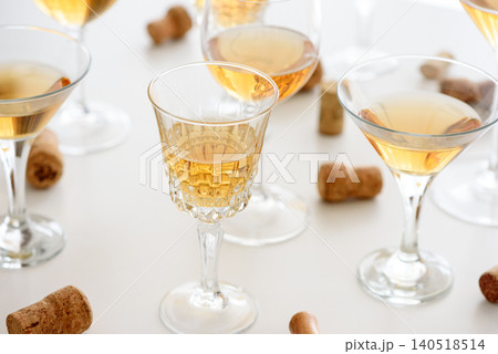White wine glasses with corks for celebration party White wine glasses with corks for celebration party 140518514
