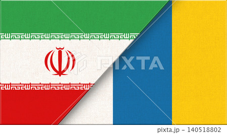 Double flag of Iran and Canary Islands on fabric texture. Two flags together. 140518802