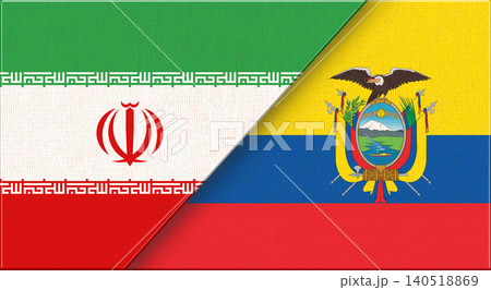 Double flag of Iran and Ecuador on fabric texture. Two flags together. 140518869