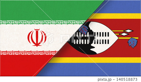Double flag of Iran and Eswatini on fabric texture. Two flags together. 140518873