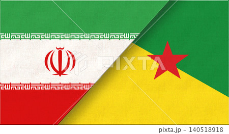 Double flag of Iran and French Guiana on fabric texture. Two flags together 140518918