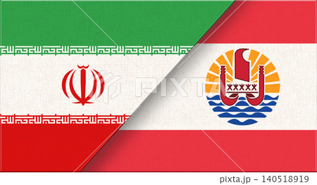 Double flag of Iran and French Polynesia on fabric texture. Two flags together Double flag of Iran and French Polynesia on fabric texture. Two flags together 140518919