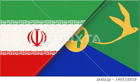 Double flag of Iran and Christmas Island on fabric texture. Two flags together. Double flag of Iran and Christmas Island on fabric texture. Two flags together. 140518939