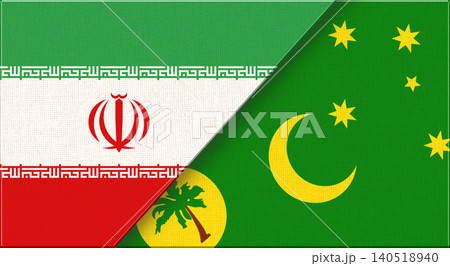 Double flag of Iran and Cocos Islands on fabric texture. Two flags together. 140518940