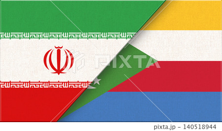 Double flag of Iran and Comoros on fabric texture. Two flags together. Double flag of Iran and Comoros on fabric texture. Two flags together. 140518944