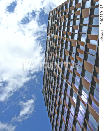 Modern architecture in Lodz. Building with dark glass windows. Office building 140519197