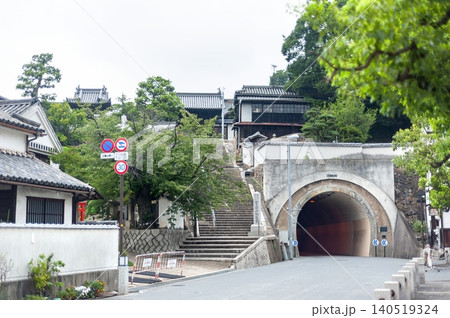 阿智神社へと続く長い石段とトンネルが交差する歴史的な街角(岡山県倉敷市) 阿智神社へと続く長い石段とトンネルが交差する歴史的な街角(岡山県倉敷市) 140519324
