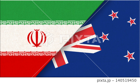 Double flag of Iran and New Caledonia on fabric. Iranian and New Caledonian flag Double flag of Iran and New Caledonia on fabric. Iranian and New Caledonian flag 140519450