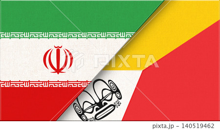 Double flag of Iran and Marquesas Islands on fabric texture Double flag of Iran and Marquesas Islands on fabric texture 140519462