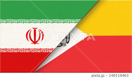 Double flag of Iran and Marquesas Islands on fabric texture Double flag of Iran and Marquesas Islands on fabric texture 140519463