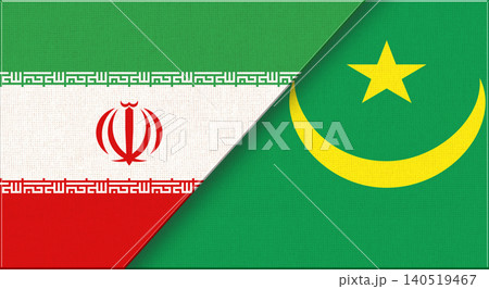 Double flag of Iran and Mauritania on fabric texture. Iranian-Mauritanian flag Double flag of Iran and Mauritania on fabric texture. Iranian-Mauritanian flag 140519467