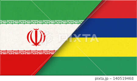 Double flag of Iran and Mauritius on fabric texture. Iranian and Mauritian flag 140519468