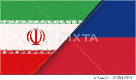 Double flag of Iran and Liechtenstein on fabric. Iranian and Liechtenstein flag 140519472
