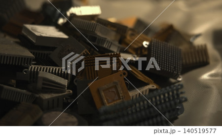 Closeup Of Electronic Components Energy. Salvaged Circuit Modules Prepared For Refurbishment Process . Media Closeup Of Electronic Components Energy. Salvaged Circuit Modules Prepared For Refurbishment Process . Media 140519577