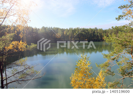 Nature scenery. Autumn forest lake. Autumn in forest lake. Autumnal landscape 140519600