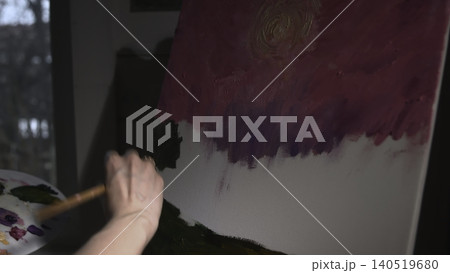 Artist Skillfully Combines Different Green Tones With Precise Blending Technique In Studio . Media 140519680