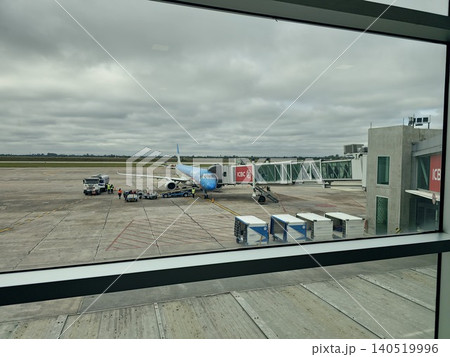 Cordoba, Argentina - April 20, 2026: Aerolineas Argentinas aircraft parked at the terminal at Taravella International Airport. Cordoba, Argentina - April 20, 2026: Aerolineas Argentinas aircraft parked at the terminal at Taravella International Airport. 140519996