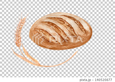Watercolor bread and wheat illustration, hand painted bakery food element isolated on white background. Natural organic design for packaging, menu, branding, bakery shop and healthy food concept Watercolor bread and wheat illustration, hand painted bakery food element isolated on white background. Natural organic design for packaging, menu, branding, bakery shop and healthy food concept 140520877