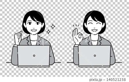 插圖:一位身穿西裝的女士正在愉快地講解電腦上的某些內容 - 第三組 插圖:一位身穿西裝的女士正在愉快地講解電腦上的某些內容 - 第三組 140521238