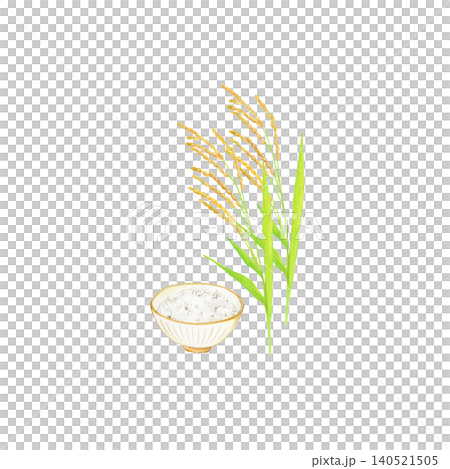 A watercolor hand-drawn illustration of new rice and rice stalks, featuring a rice bowl and an image of autumn harvest. A watercolor hand-drawn illustration of new rice and rice stalks, featuring a rice bowl and an image of autumn harvest. 140521505
