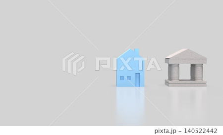 Blue House And Bank Building Comparison Concept 3d render. 140522442