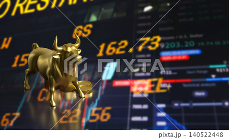 Golden Bull Market Rally With Coins And Trading Screen 3d render. 140522448
