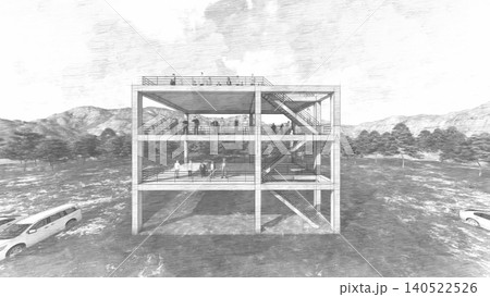津波・水害時の高台避難訓練と避難タワーの3DCGイメージ 浸水 人あり 津波・水害時の高台避難訓練と避難タワーの3DCGイメージ 浸水 人あり 140522526