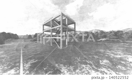 津波・水害時の高台避難訓練と避難タワーの3DCGイメージ 浸水 人無し 津波・水害時の高台避難訓練と避難タワーの3DCGイメージ 浸水 人無し 140522552