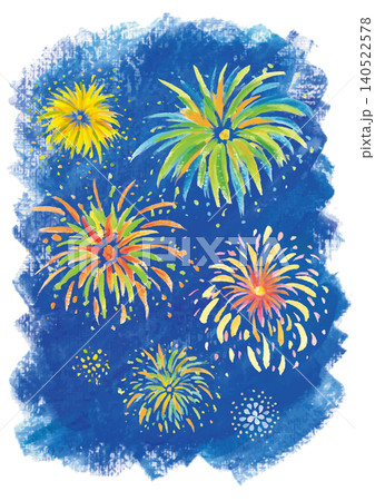 水彩手描きの夜空に輝くカラフルな花火のイラスト-縦型 水彩手描きの夜空に輝くカラフルな花火のイラスト-縦型 140522578