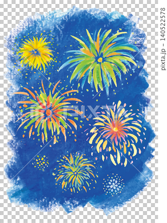 水彩手描きの夜空に輝くカラフルな花火のイラスト-縦型 水彩手描きの夜空に輝くカラフルな花火のイラスト-縦型 140522578