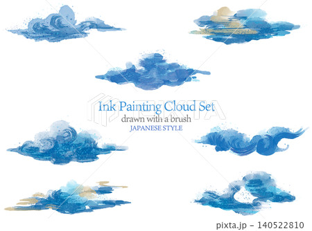 和風水彩の雲イラスト PNG透過素材|青い雲・和柄デザイン・背景装飾 和風水彩の雲イラスト PNG透過素材|青い雲・和柄デザイン・背景装飾 140522810