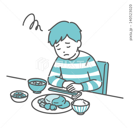 食欲がない・食事が喉を通らない男の子のイラスト 140523020
