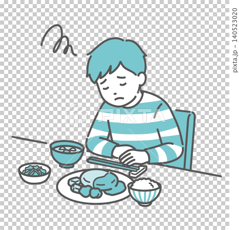 食欲がない・食事が喉を通らない男の子のイラスト 140523020
