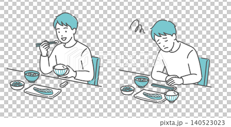一組插圖,對比了有食慾和無食慾的成年男性。 一組插圖,對比了有食慾和無食慾的成年男性。 140523023