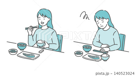 食欲がある・ない成人女性の比較セットイラスト 140523024