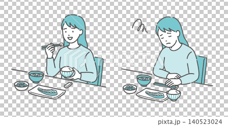 食欲がある・ない成人女性の比較セットイラスト 140523024
