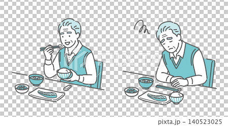 食欲がある・ないシニア男性の比較セットイラスト 140523025