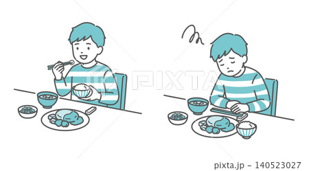 食欲がある・ない男の子の比較セットイラスト 食欲がある・ない男の子の比較セットイラスト 140523027