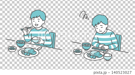 食欲がある・ない男の子の比較セットイラスト 食欲がある・ない男の子の比較セットイラスト 140523027