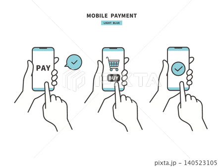 スマホでオンライン決済する手元のイラストセット(購入・支払い完了) スマホでオンライン決済する手元のイラストセット(購入・支払い完了) 140523105