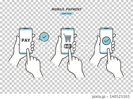 スマホでオンライン決済する手元のイラストセット(購入・支払い完了) スマホでオンライン決済する手元のイラストセット(購入・支払い完了) 140523105