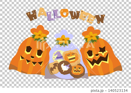 ハロウィンのクッキー入りお菓子袋のイラスト 140523134