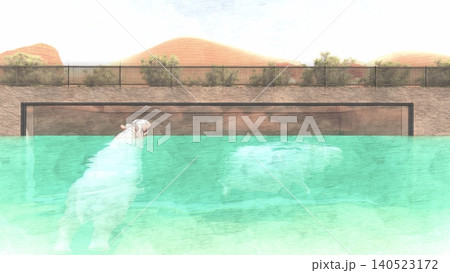動物園のカバ 水中を泳いだりのんびり過ごすカバ　3DCGイラスト　人物なし	 140523172