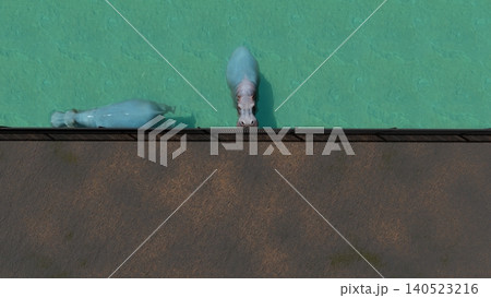 動物園のカバ 水中を泳いだりのんびり過ごすカバ　3DCGイラスト　人物なし	 140523216