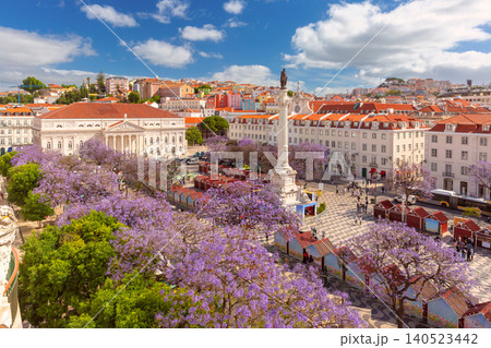 Rossio Square with Jacaranda Trees in Bloom in Lisbon Portugal Rossio Square with Jacaranda Trees in Bloom in Lisbon Portugal 140523442