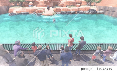動物園のカバ 水中を泳いだりのんびり過ごすカバ 3DCGイラスト 人物あり 動物園のカバ 水中を泳いだりのんびり過ごすカバ 3DCGイラスト 人物あり 140523451