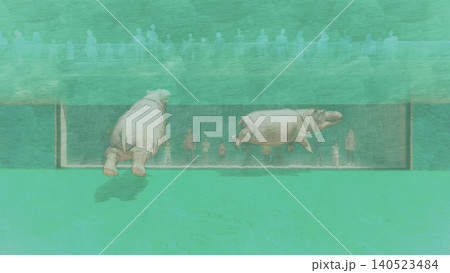 動物園のカバ 水中を泳いだりのんびり過ごすカバ 3DCGイラスト 人物あり 動物園のカバ 水中を泳いだりのんびり過ごすカバ 3DCGイラスト 人物あり 140523484