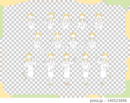 A set of facial expressions and full-body poses for businesswomen. A set of facial expressions and full-body poses for businesswomen. 140523898