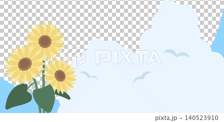 以向日葵和積雨雲為主題的夏季邊框背景插畫素材 140523910