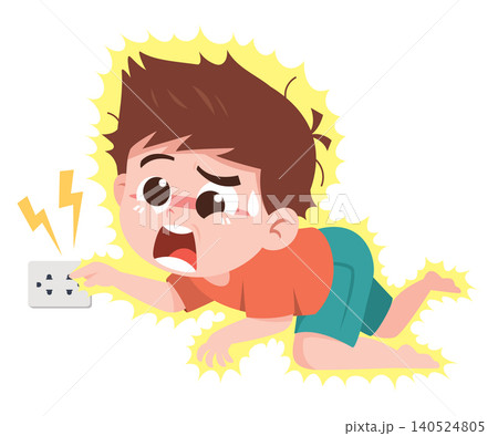 Child Electric Shock from Socket Cartoon Illustration Electricity Danger Safety Concept 140524805